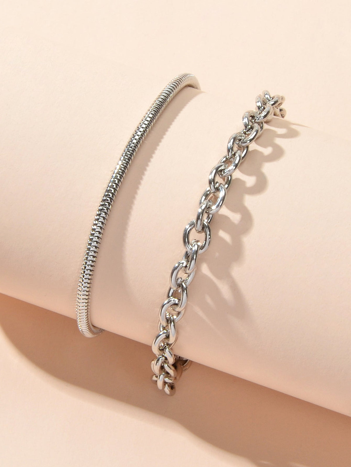 Hiphop Jewellery 2 pcs Silver Chain Bracelet Rock Style Trendy Women Accessories