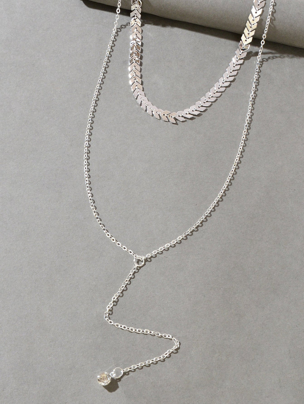 Double layer Chain Dangling Rhinestone Pendant Lariat Necklace Female Jewellery