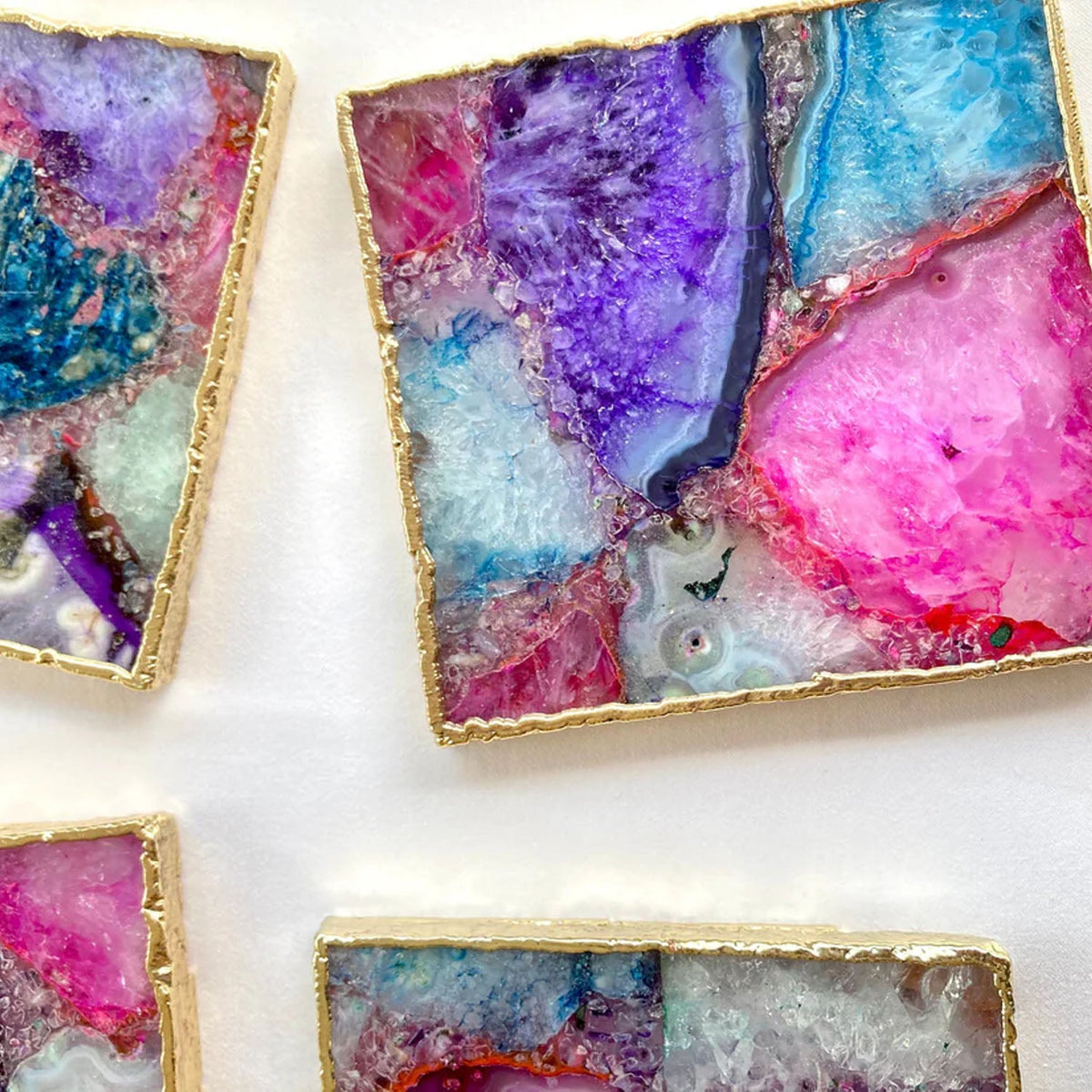 Multicolored Agate Square Coasters – Set of 4