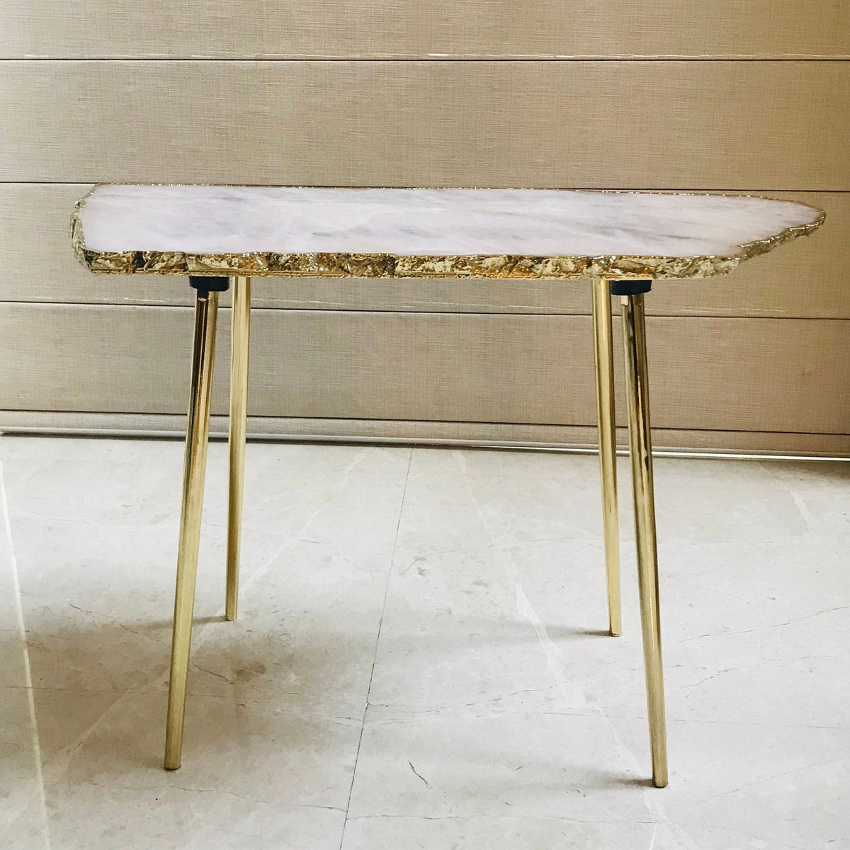 Large Rose Quartz Coffee Table, Single Slab Organic Edge