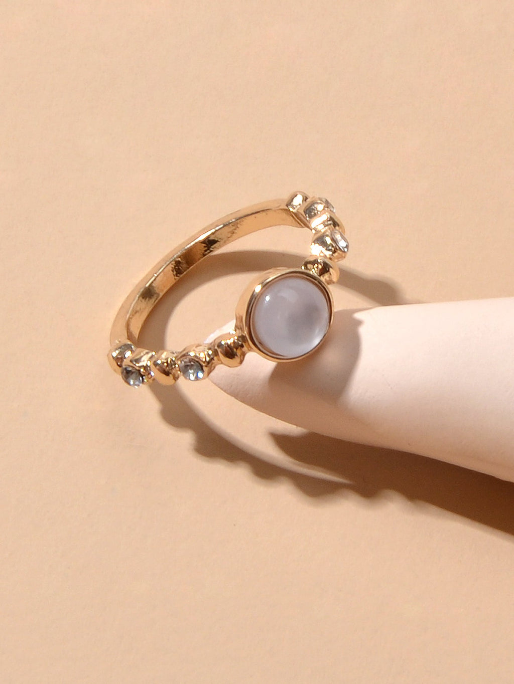 Textured Jewelry Rhinestone Opal Gold Finger Ring Luxurious Popular Accessories