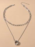 Double layer Silver Chain Circle Pendant Necklace Designer Jewellery Accessories