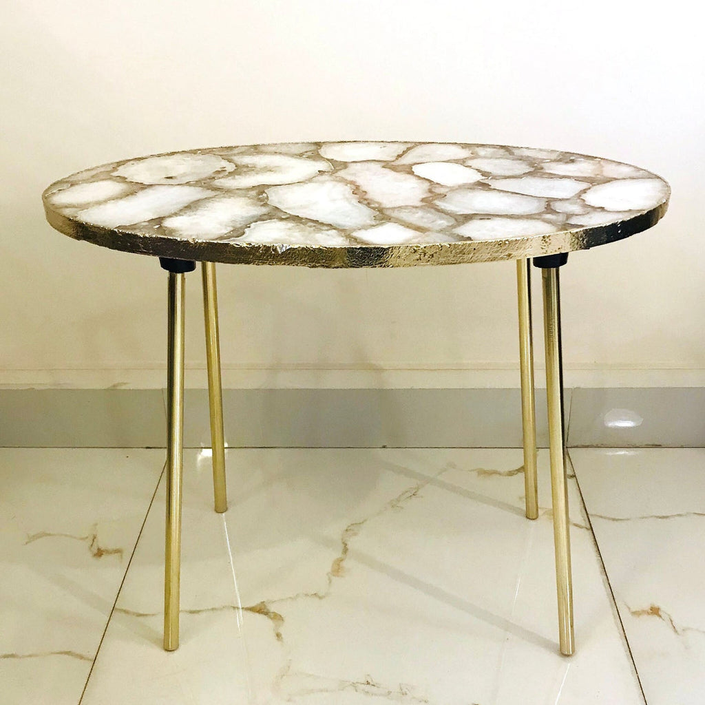 White Agate Oval Coffee Table, 24" x 14" Organic Edge