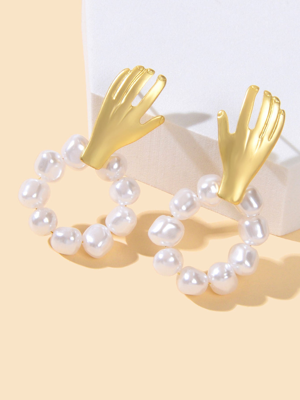 Round Pearl Circle Gold Hand Earrings Piercing Jewellery Ethnic Engagement Gift