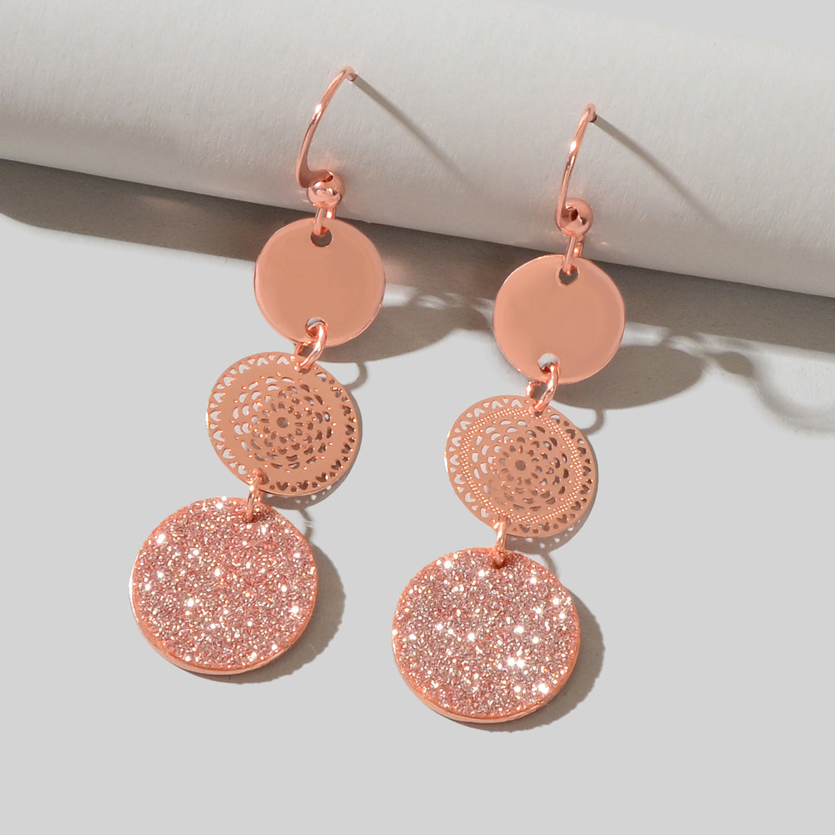 Chic Triple Round Disc Pendants Earrings Stylish Dangling Ear Jewelry Girls Gift
