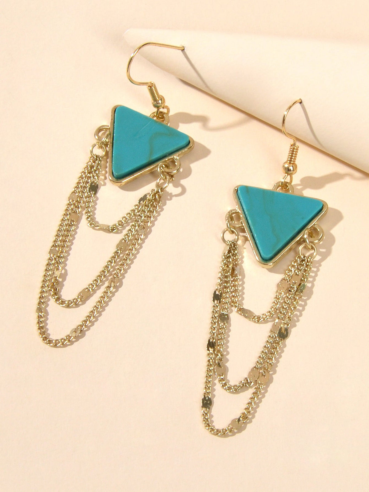 Boho Chic Jewellery Gold Chain Tassel Dangle Turquoise Triangle Ethnic Earrings