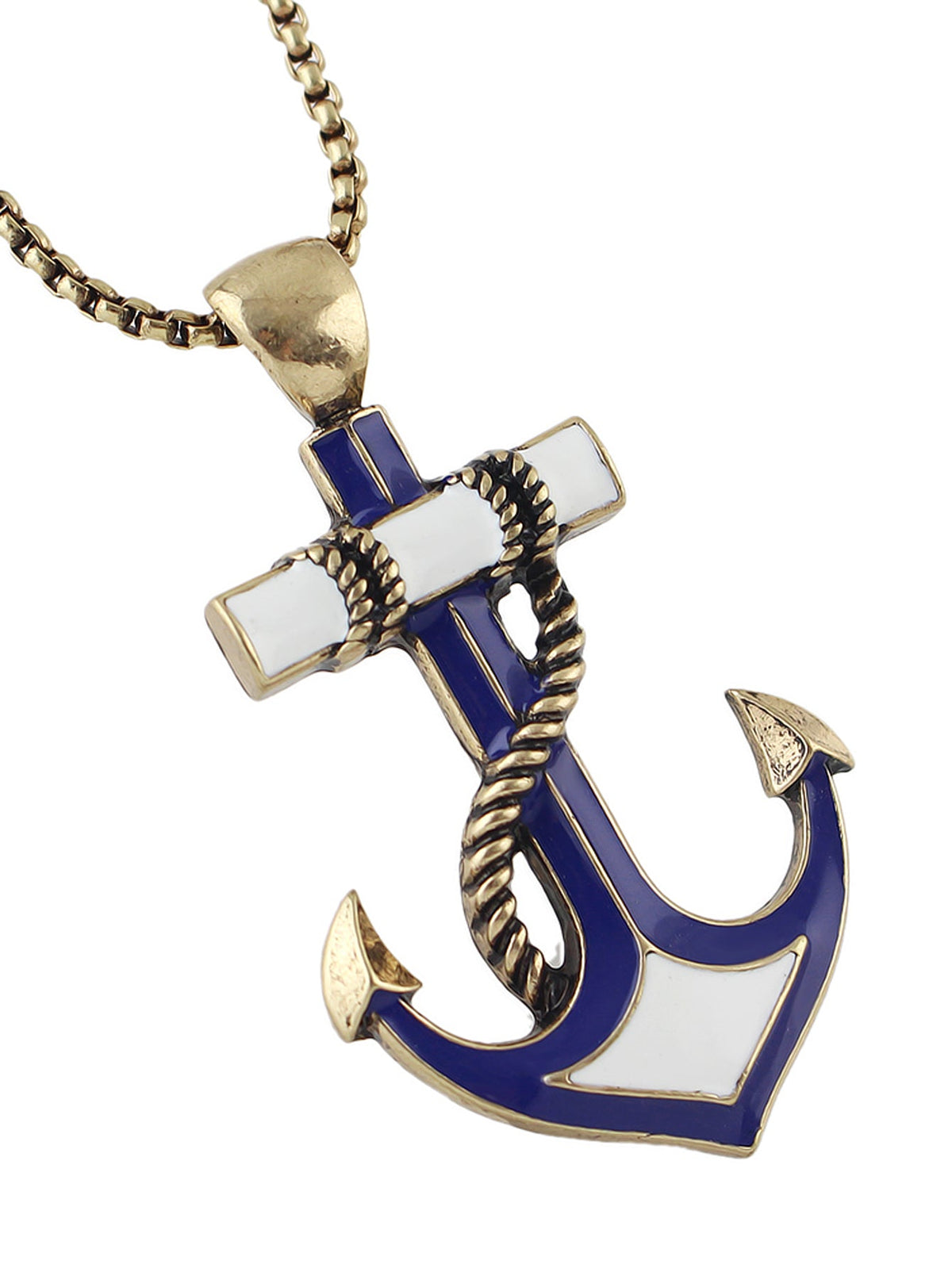 Nautical Jewelry Long Chain White Blue Anchor Pendant Necklace Ocean Accessories