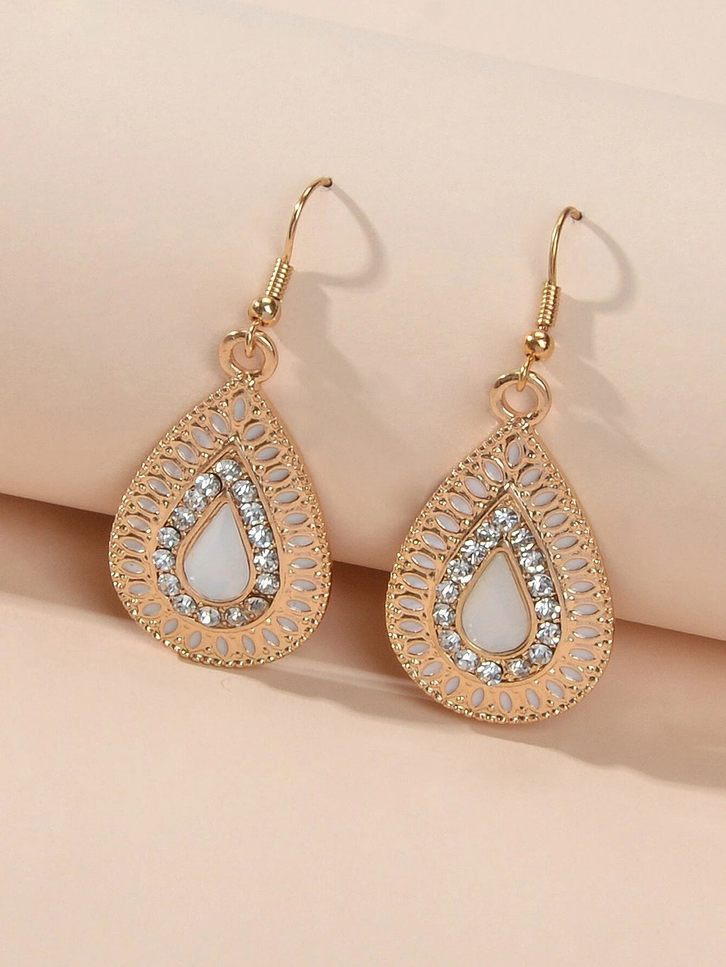 Rhinestone Decor White Crystal Water Drop Dangle Earrings Bohemian Accessories