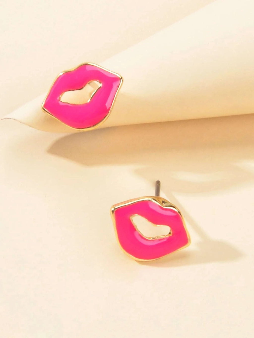 Cute Style Accessories Candy Color Hotpink Enamel Lips Small Stud Women Earrings
