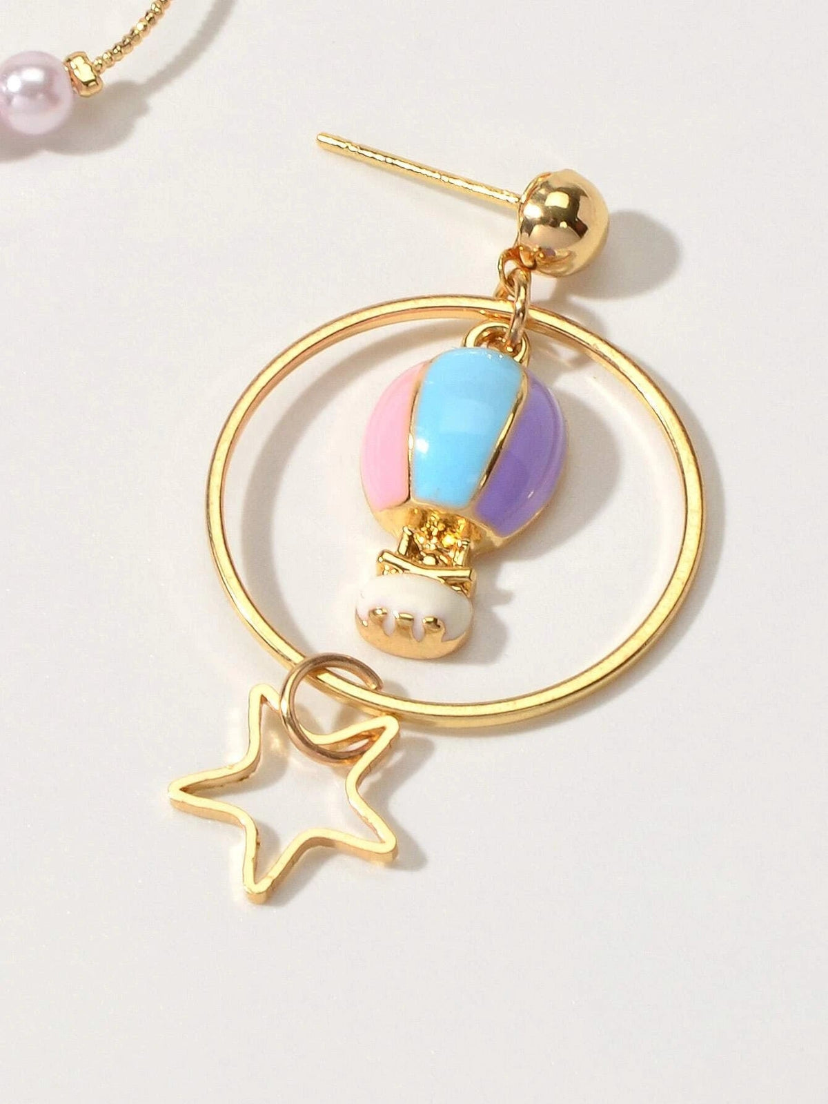 Lovely Jewellery Pearl Hot Air Balloon Clouds Star Charm Asymmetric Earrings