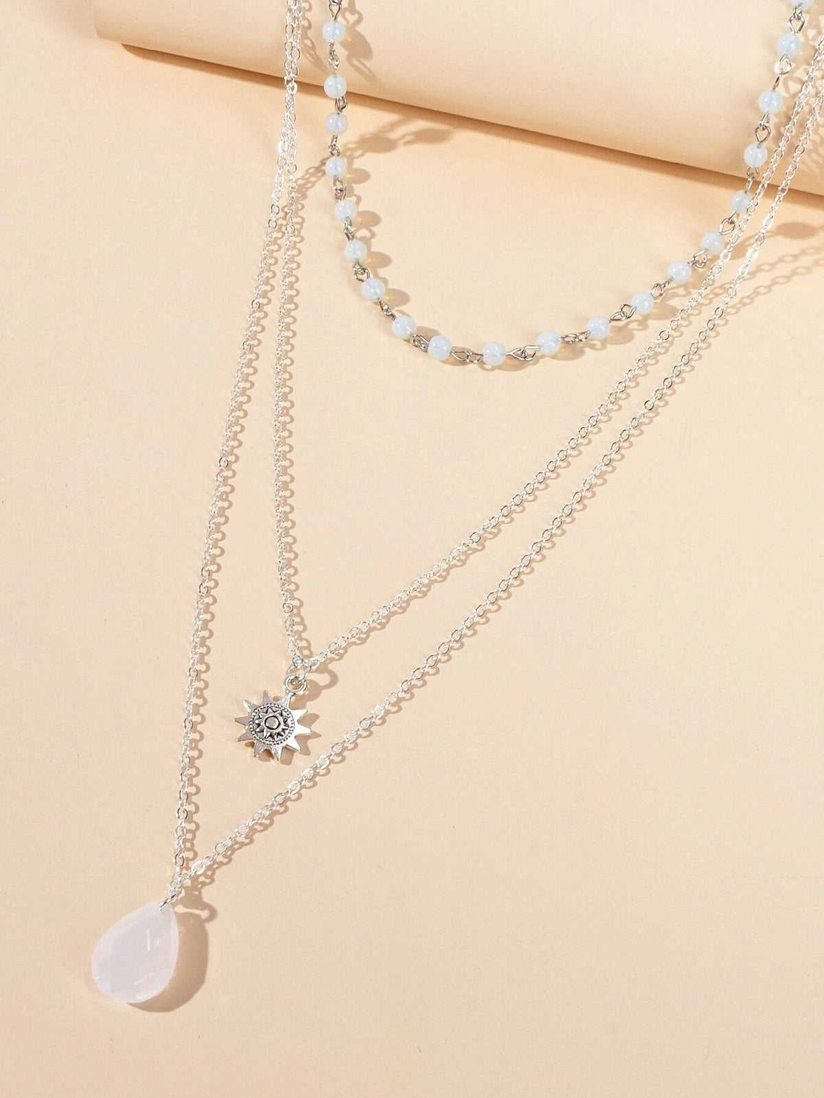 Triple Chain Star Water Drop Beads Necklace Creative Handmade Dainty Jewellery
