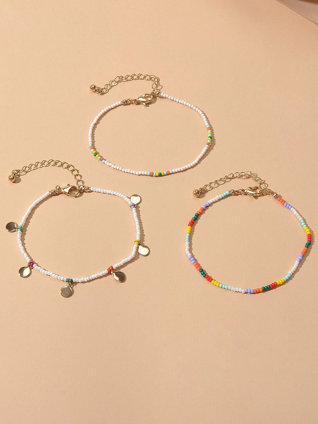 3pcs Bohemian Handmade Disc Charm Colorful Seed Beads Bracelet Ethnic Jewellery