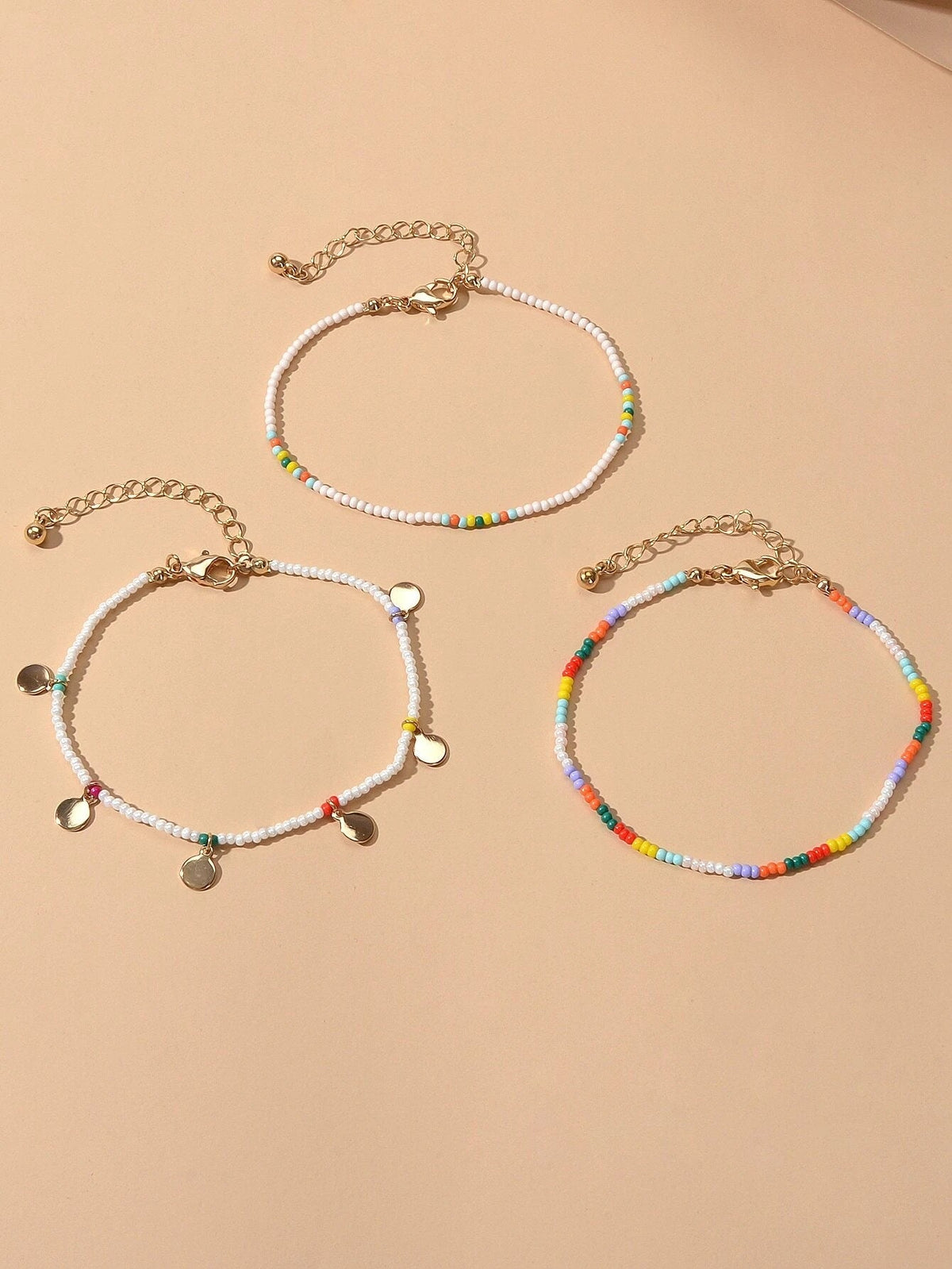 3pcs Bohemian Handmade Disc Charm Colorful Seed Beads Bracelet Ethnic Jewellery