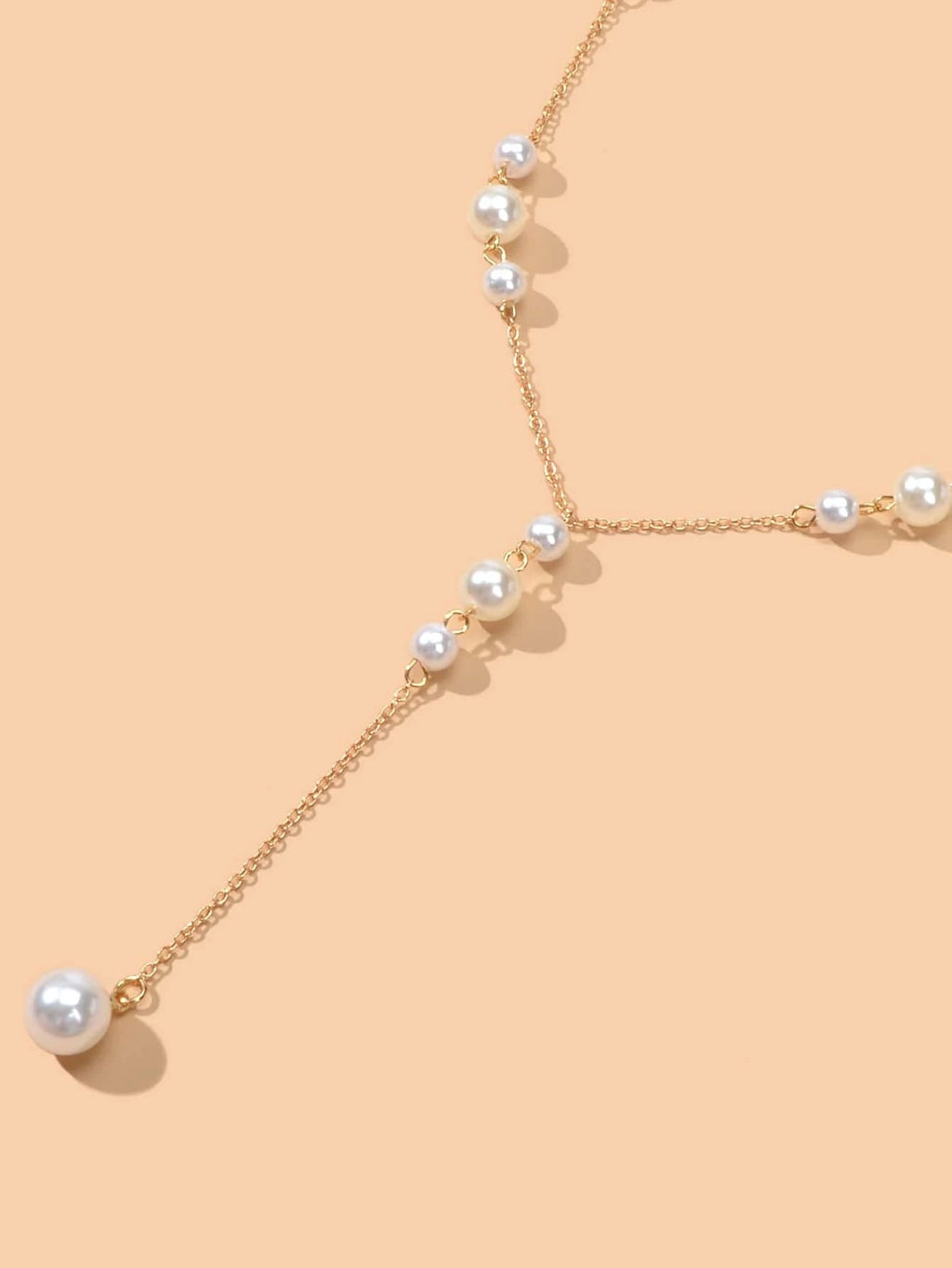 Pearl Decoration Long Gold Chain Y Shape Pendant Clavicle Necklace Teens Collar