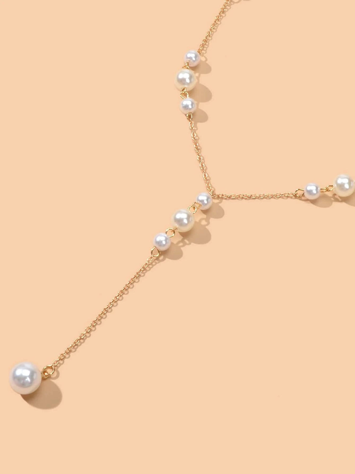 Pearl Decoration Long Gold Chain Y Shape Pendant Clavicle Necklace Teens Collar