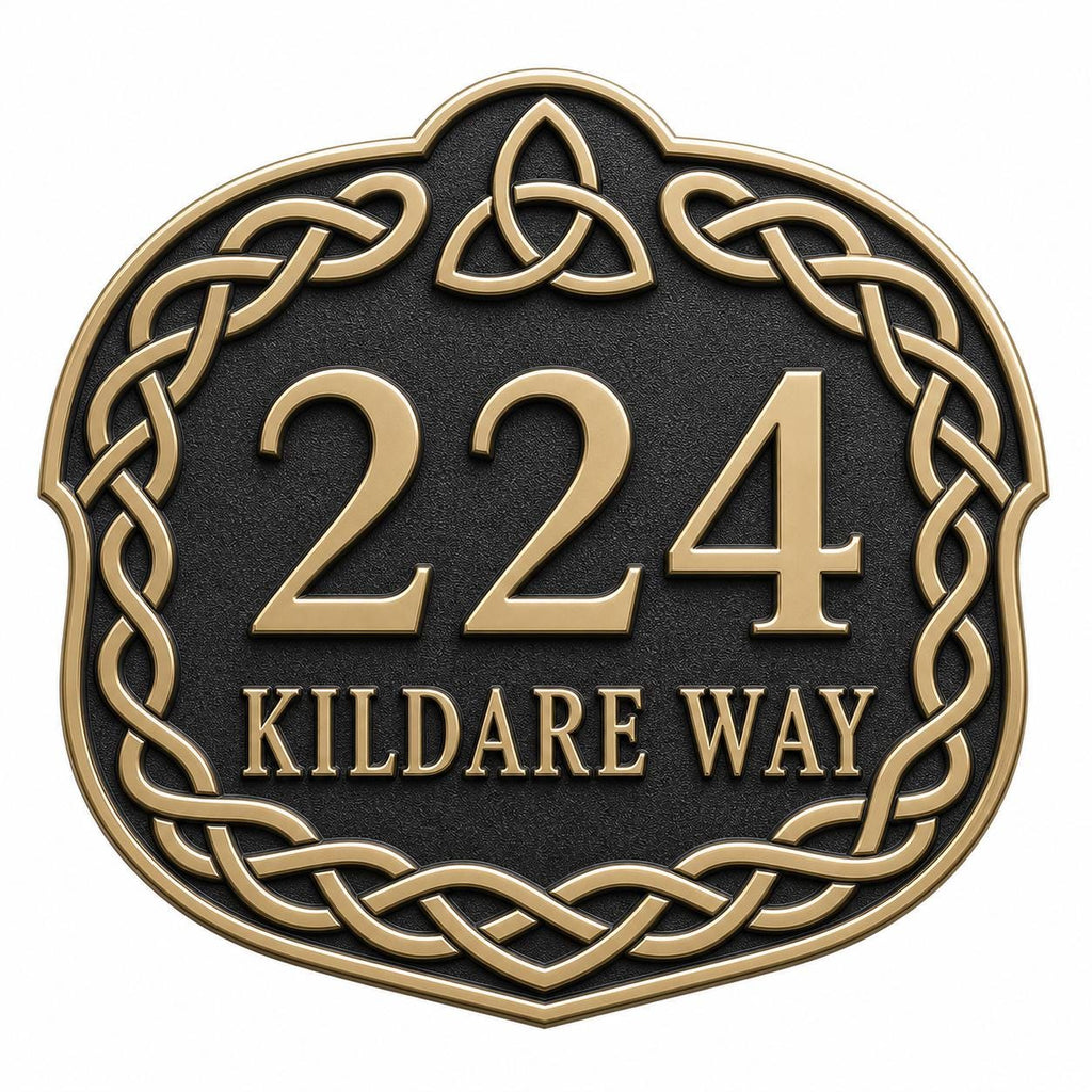 Personalized Address Plaque – Antique Brass Celtic Knotwork