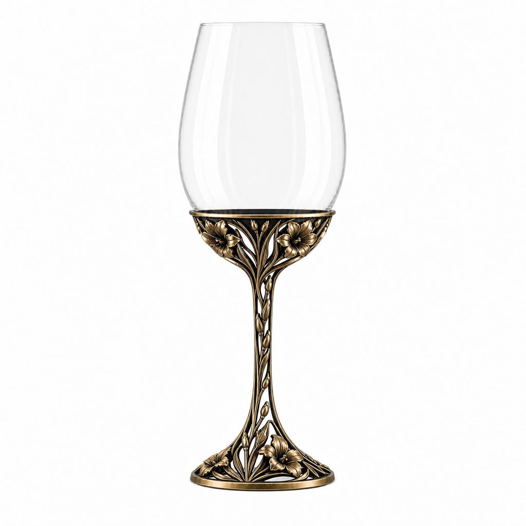 August Gladiolus Wine Glass, Personalised Birth Flower, Openwork Brass Stem, Custom Etched Gift