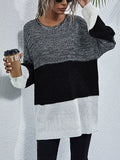 Color Block Round Neck Oversized Sweater - n/a at Dealshubindia