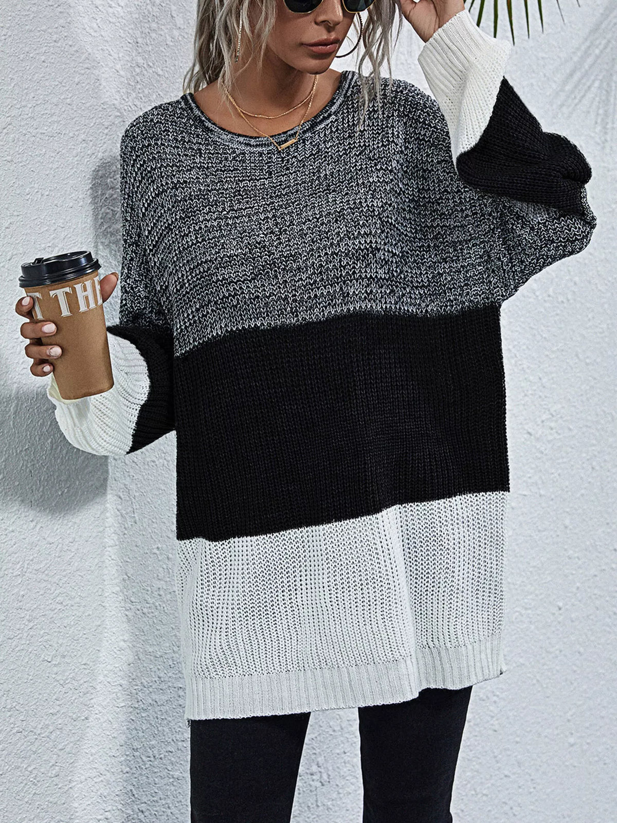 Color Block Round Neck Oversized Sweater - n/a at Dealshubindia