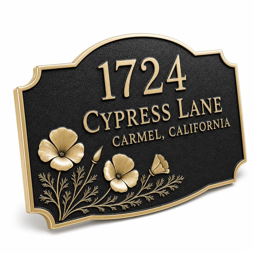 Poppy Address Plaque in Antique Brass
