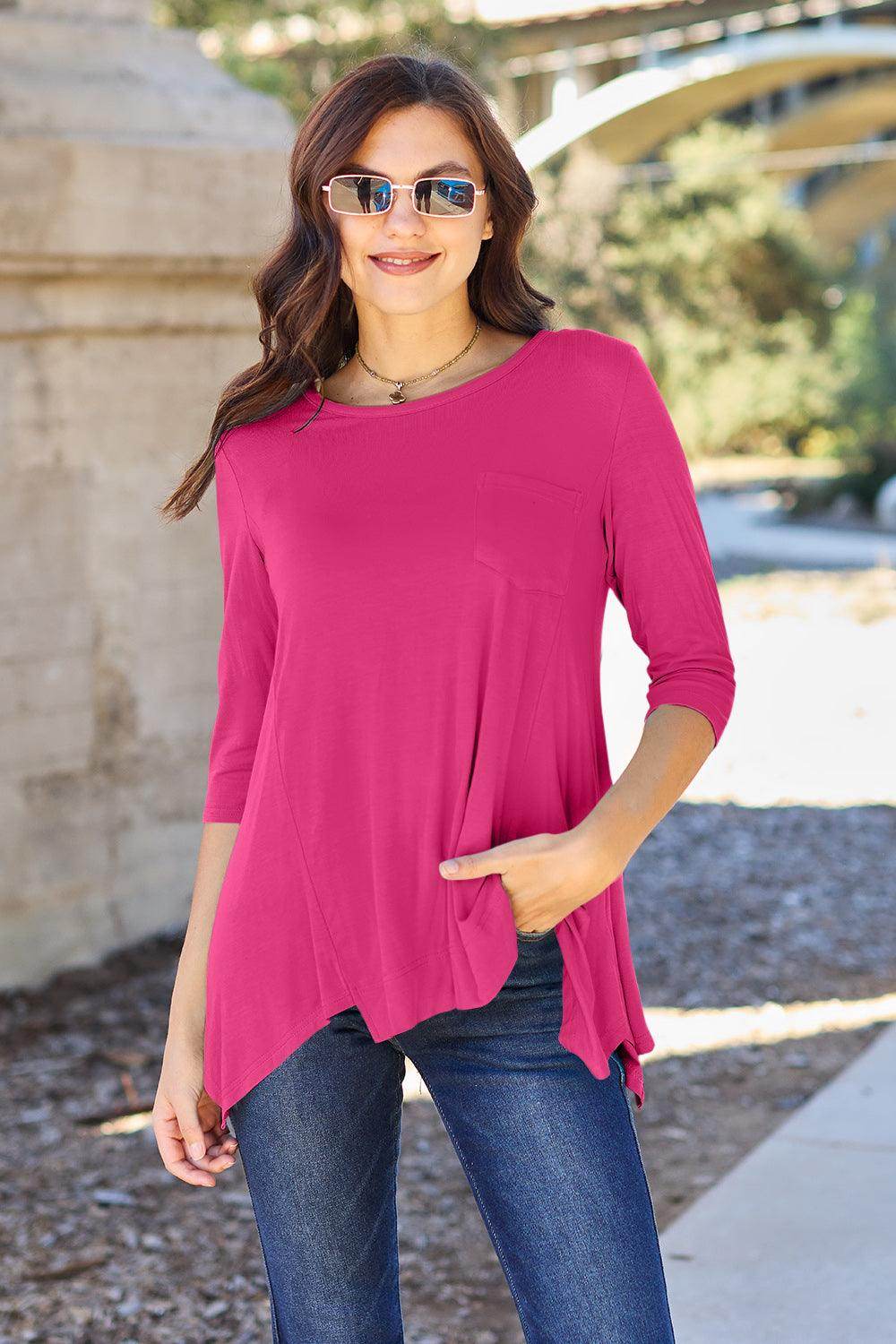 Basic Bae Full Size Round Neck Pocketed T-Shirt for Women - n/a at Dealshubindia