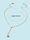 Designer Jewelry Gold Chain Geometric Bar Lariat Y-Shaped Pearl Pendant Necklace
