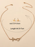 Minimalist Jewellery set Gold Chain Heartbeat Necklace and Triangle Earrings