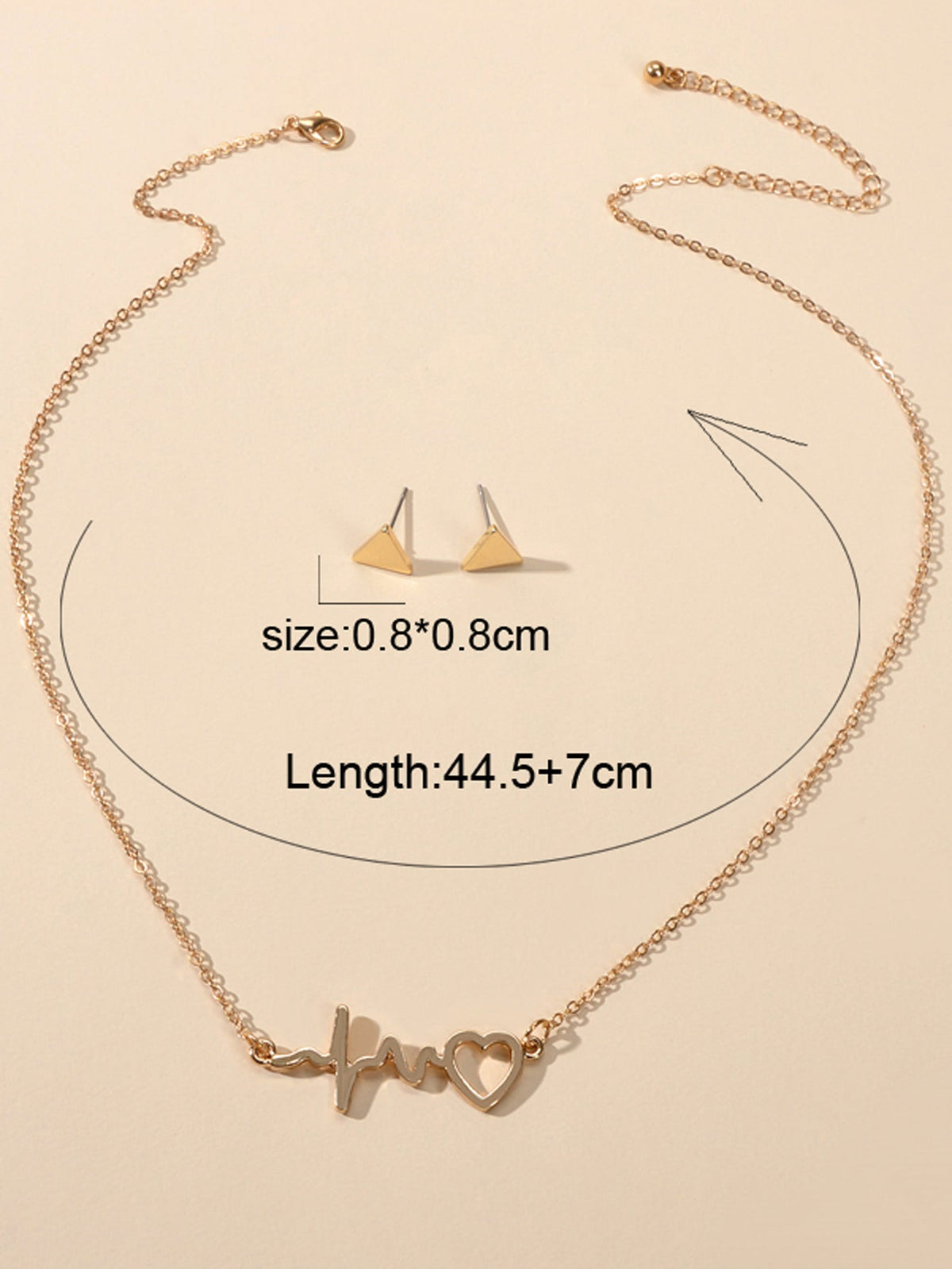 Minimalist Jewellery set Gold Chain Heartbeat Necklace and Triangle Earrings
