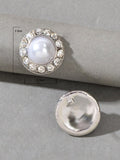Elegant Sparkling Pearl Cubic Zirconia Round Stud Bridal Wedding Gift Earrings