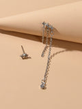 Designer Jewellery Rhinestone Star Silver Chain Tassel Asymmetric Stud Earrings