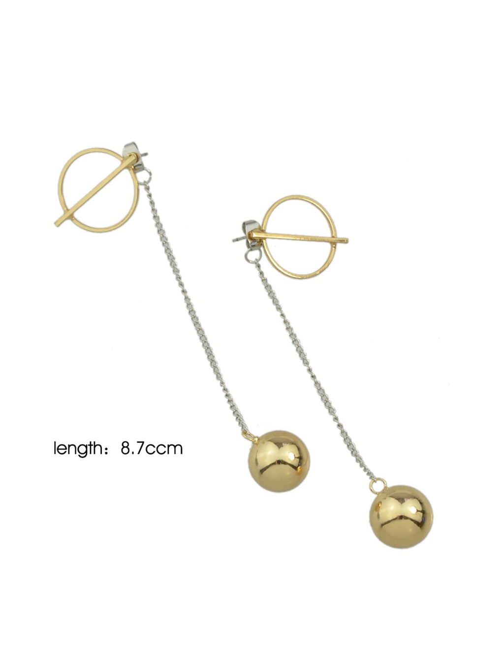 Long Silver Chain Gold Circle Ball Charm Earrings Ear Jacket Party Decoration