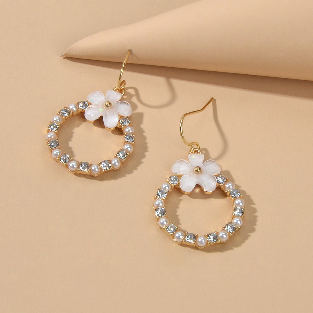 Elegant Jewellery Pearl Rhinestone Acrylic Flower Circle Dangle Hook Earrings