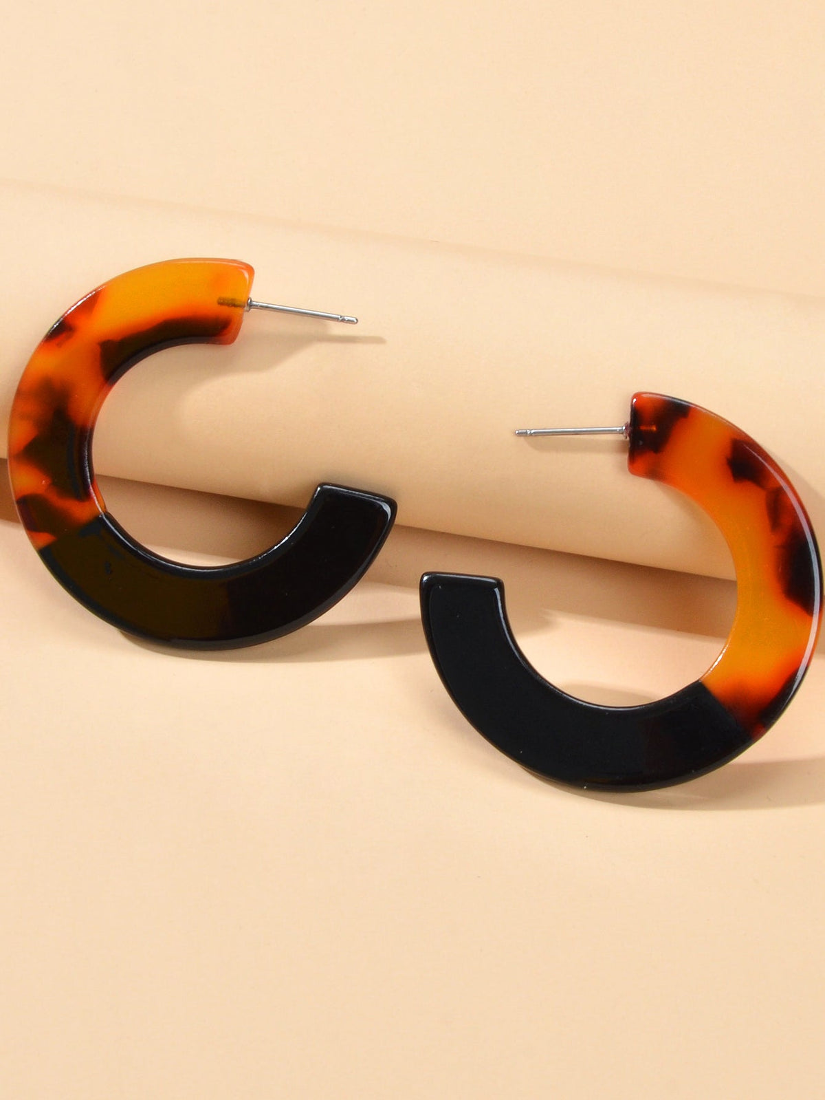 Bohemian Retro Jewellery Amber Color Acrylic Hoop Huggie Pierced Stud Earring