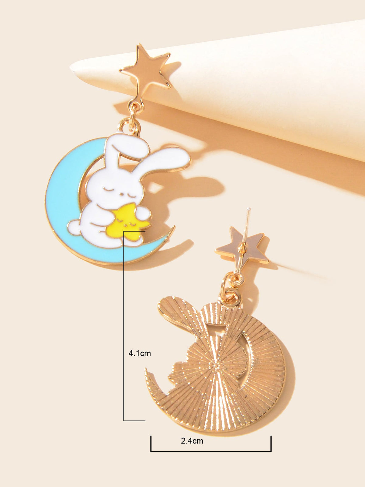 Star Moon Bunny Easter Stud Earrings Dangling Rabbit Ear Jewellery Holiday Gift