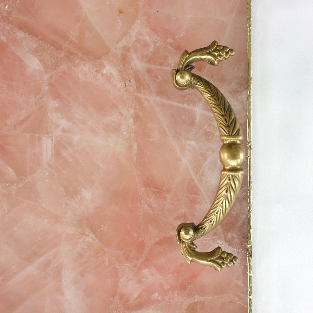Rose Quartz Square Serving Tray with Brass Handles