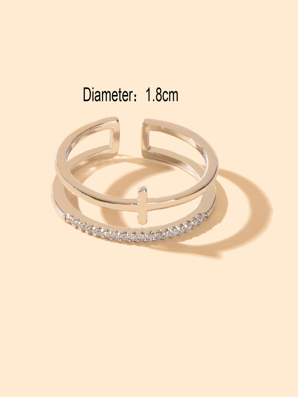 Designer Stylish Rhinestone Decor Silver Hollow out Cross Open Cuff Finger Ring