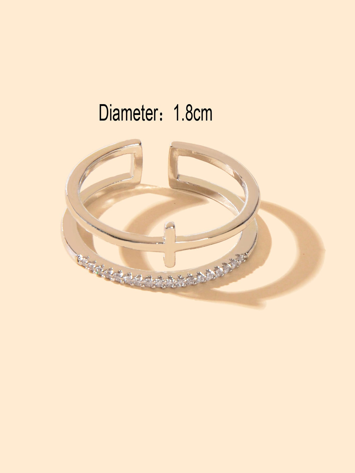 Designer Stylish Rhinestone Decor Silver Hollow out Cross Open Cuff Finger Ring