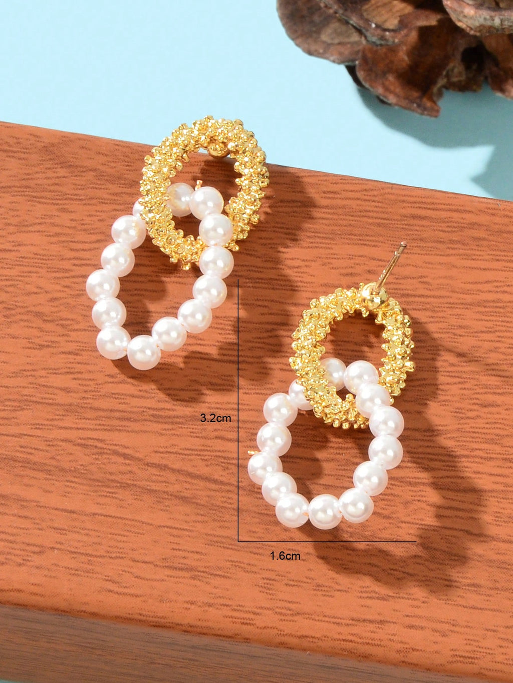 Designer Jewellery Geometric Round Pearl Stud Pierced Hypoallergenic Earrings