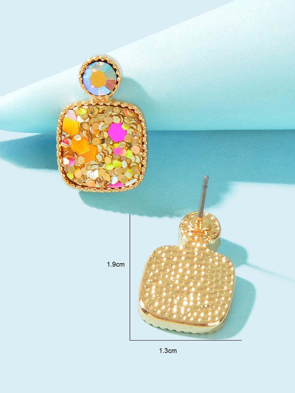 Shining Colourful Sequin Geometric Square Stud Earrings Wedding Dinner Jewellery