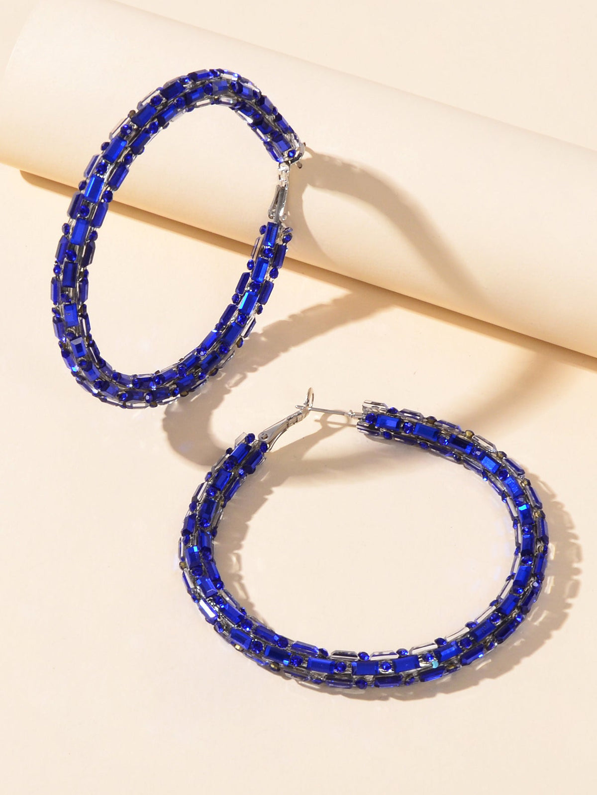 Glorious Sparkly Shiny Blue Crystal Hoops Earrings Gorgeous Holiday Jewellery