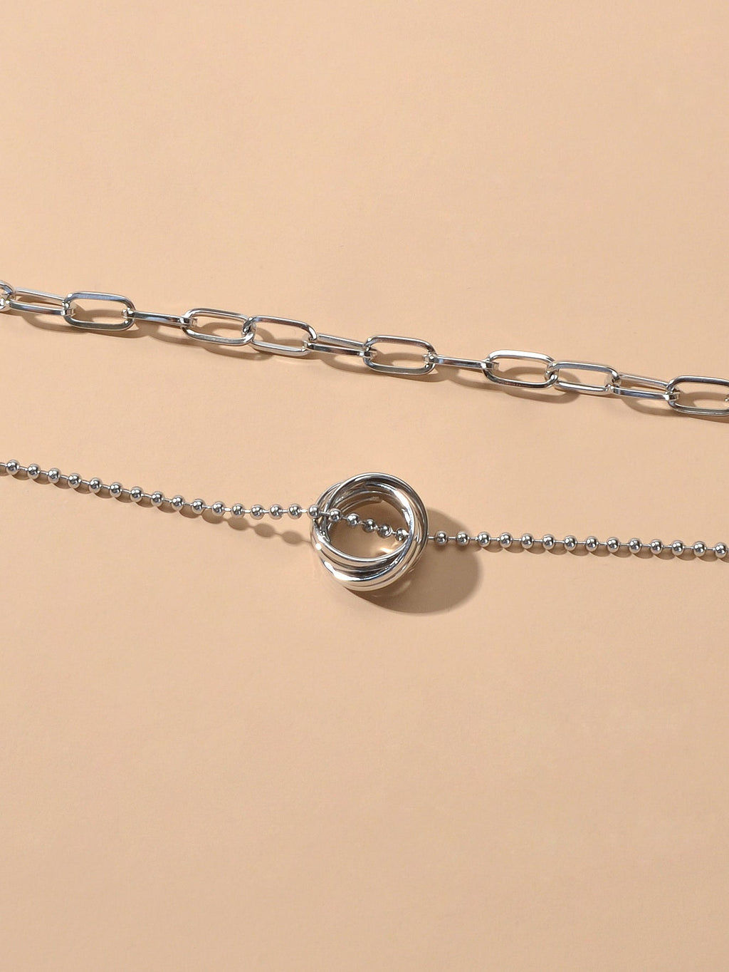 Double layer Silver Chain Circle Pendant Necklace Designer Jewellery Accessories
