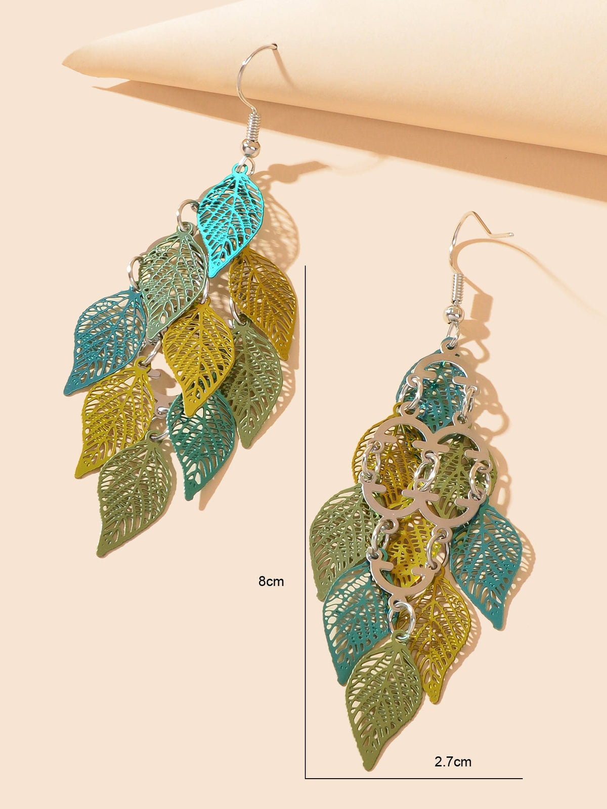 AU Local Bohemian Colorful Hollow Layered Leaf Stacks Hook Drop Dangle Earrings