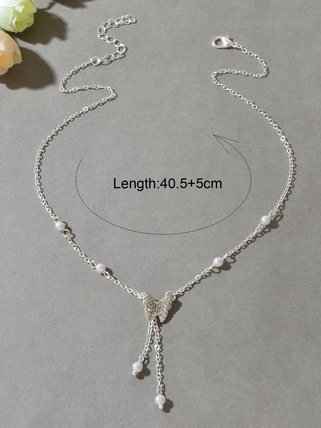 Sparkling Butterfly Pendant Y-Drop Necklace Tassel Clavicle Collar Women Jewelry