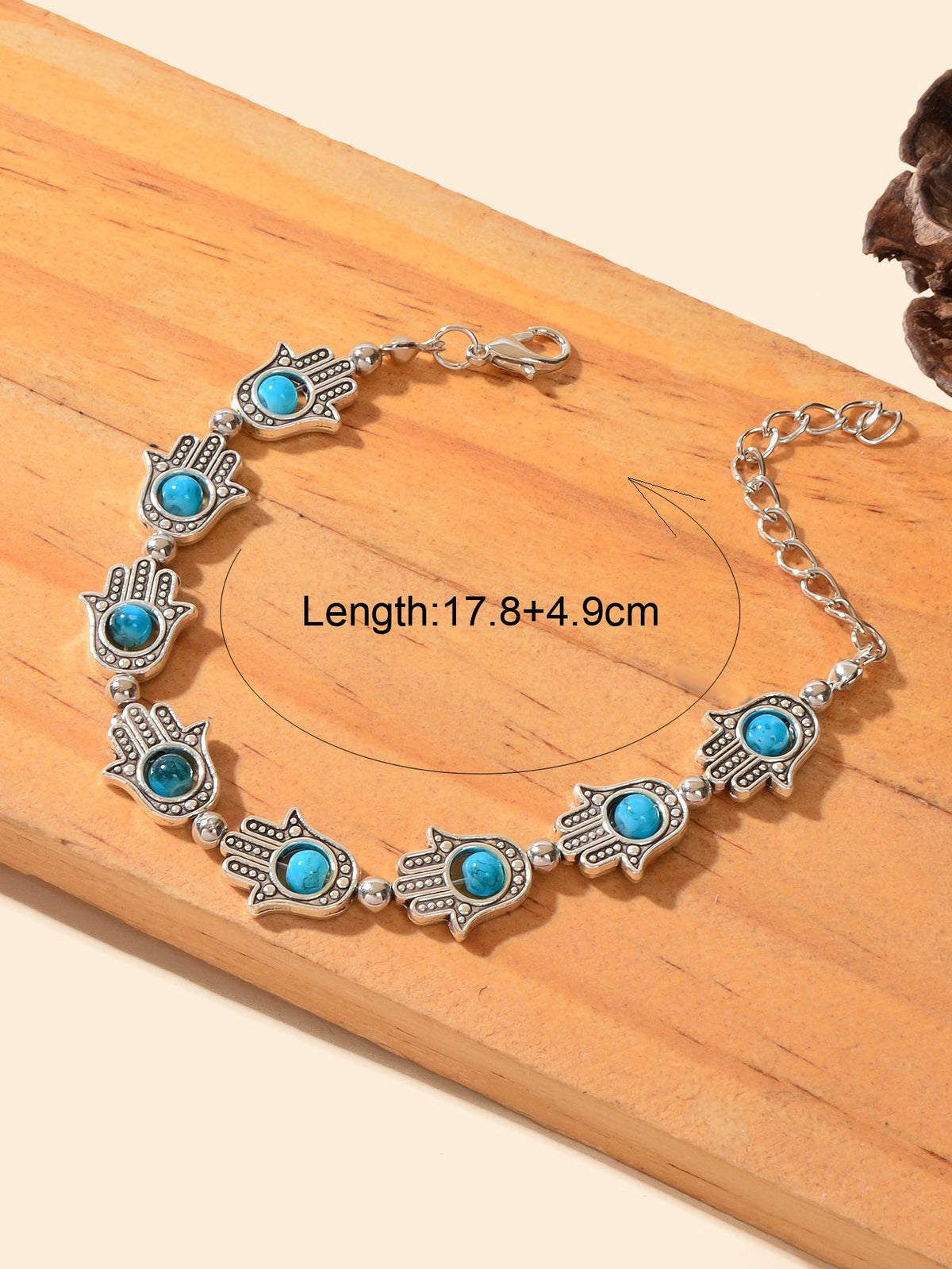 Ethnic Jewellery Vintage Handmade Blue Red Beaded Antique Silver Hand Bracelet