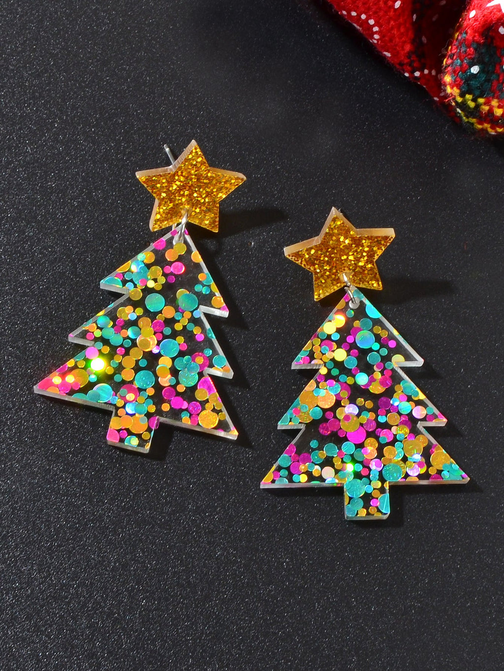 Sparkling Colorful Sequin Star Christmas Tree Dangle Earrings Festival Jewellery