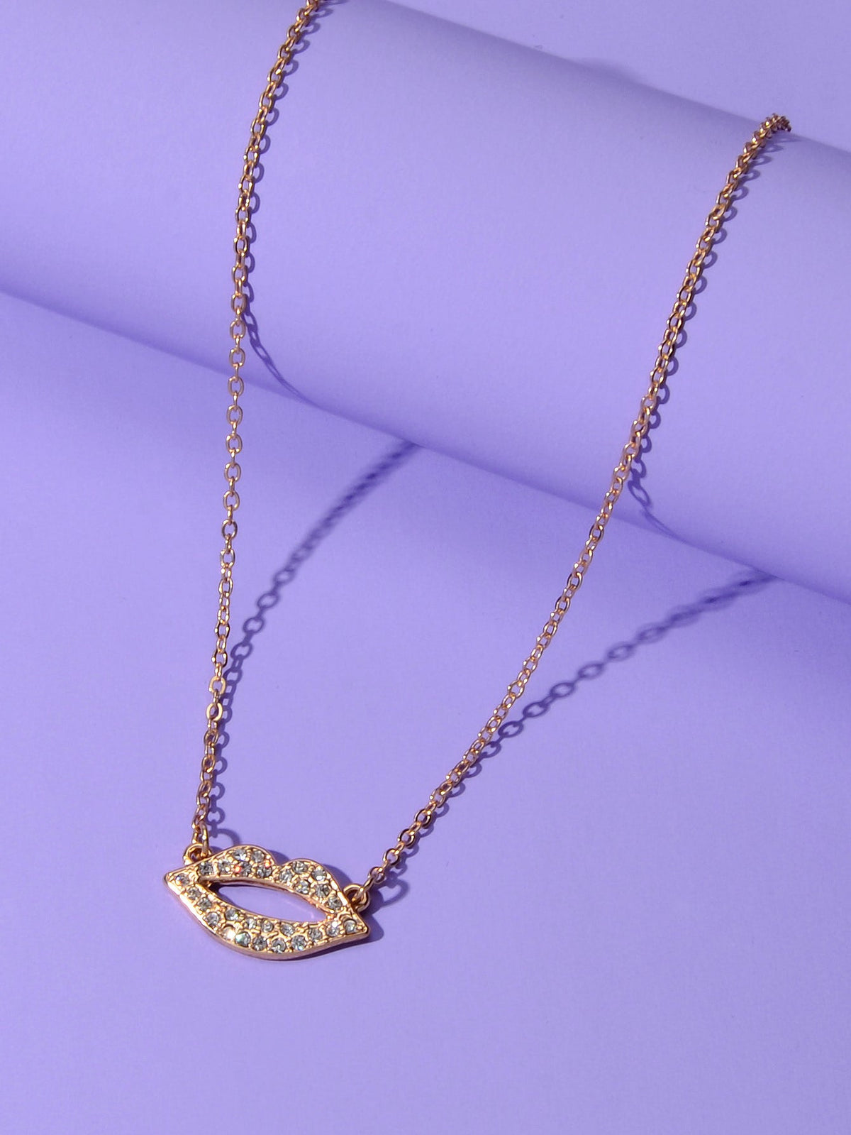 Engagement Jewellery Gift Rhinestone Decor Gold Chain Lip Charm Collar Necklace