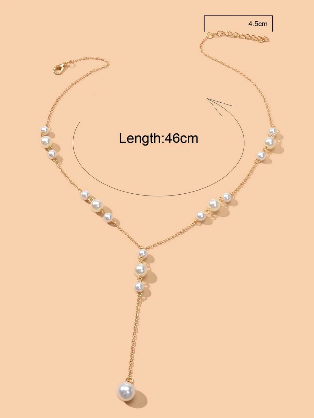 Pearl Decoration Long Gold Chain Y Shape Pendant Clavicle Necklace Teens Collar