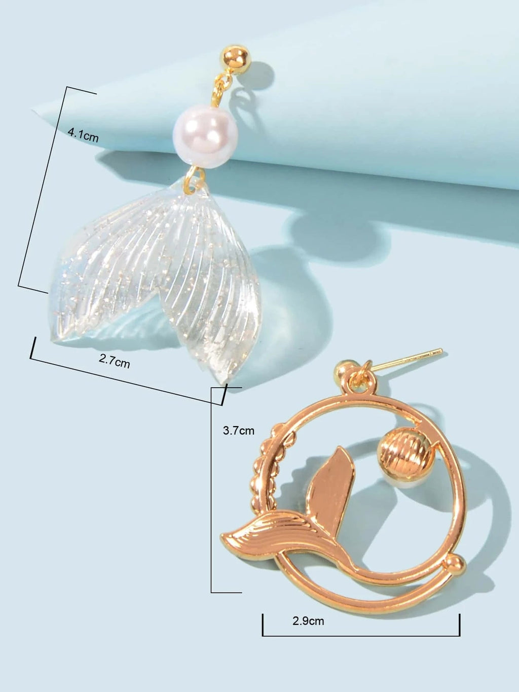 Exquisite Women Accessories Pearl Decor Mermaid Tail Asymmetric Holiday Earrings