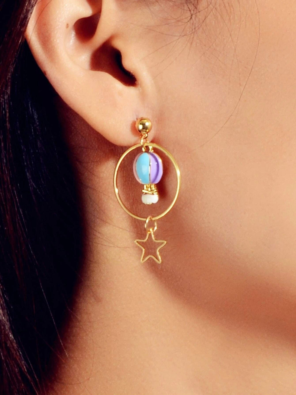 Lovely Jewellery Pearl Hot Air Balloon Clouds Star Charm Asymmetric Earrings