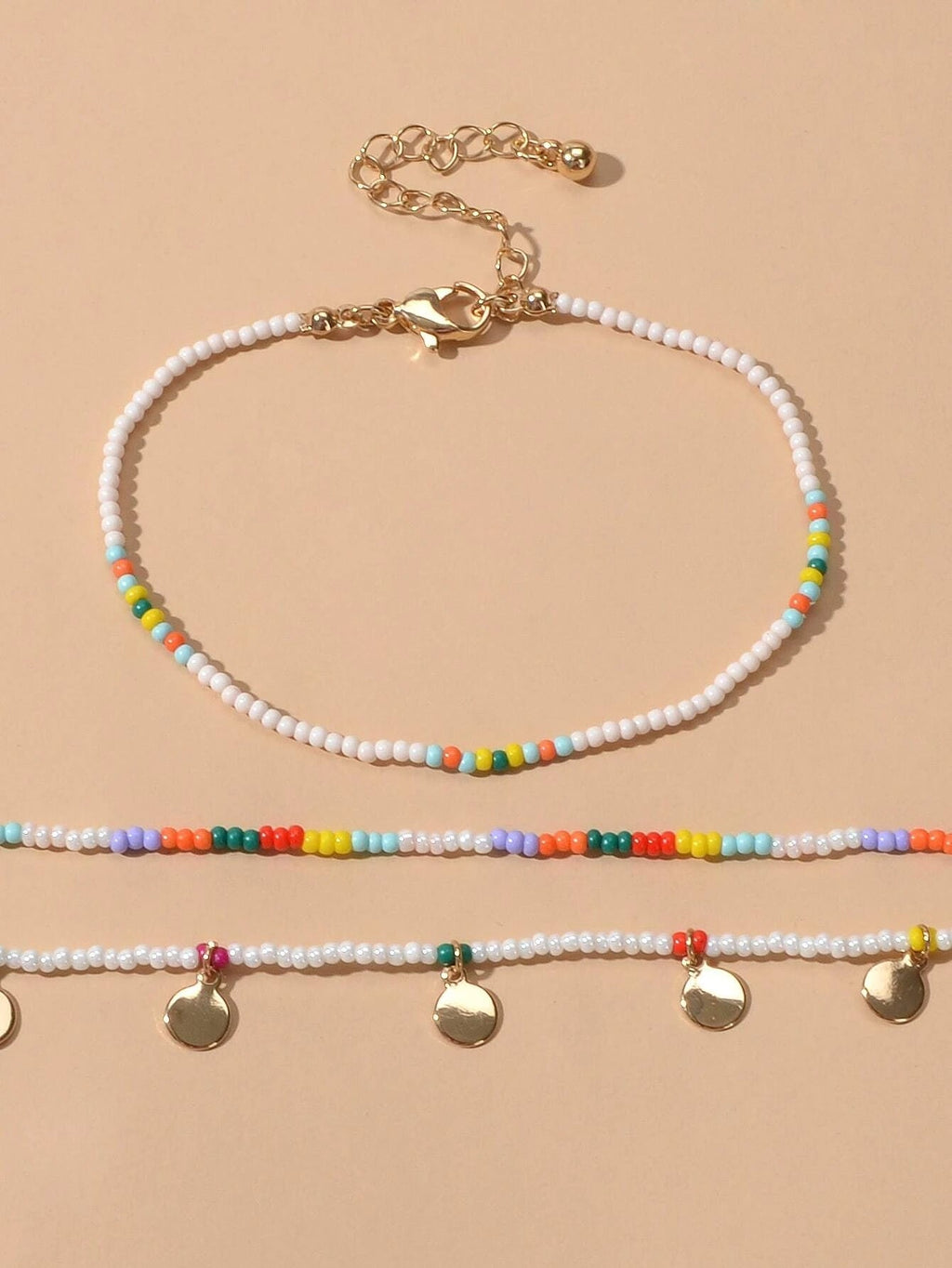 3pcs Bohemian Handmade Disc Charm Colorful Seed Beads Bracelet Ethnic Jewellery